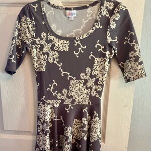 LuLaRoe Gray and Cream Floral Long Sleeve Dress
